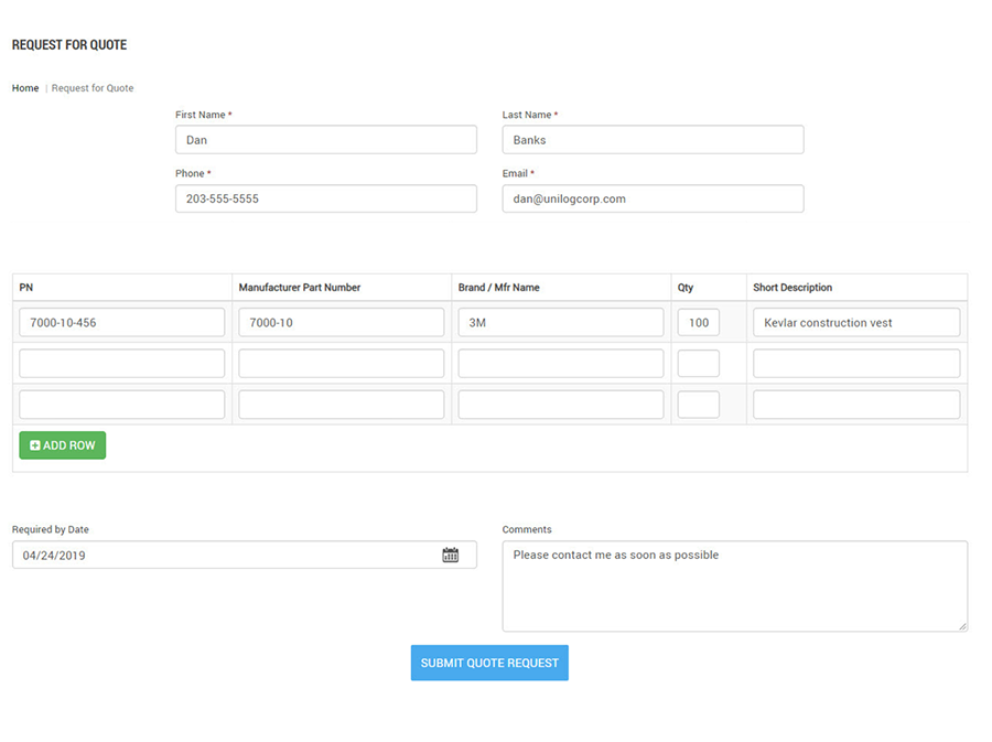 Unilog commerce tool : Request for Quote (RFQ)