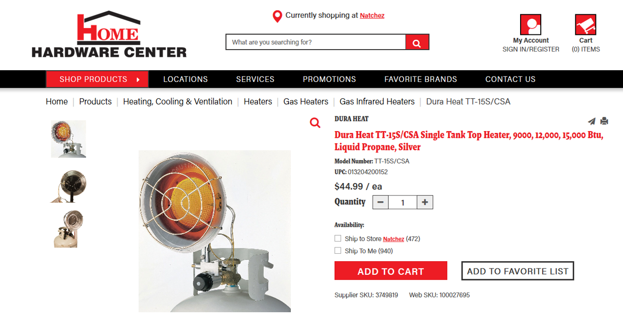 Home Hardware product detail page