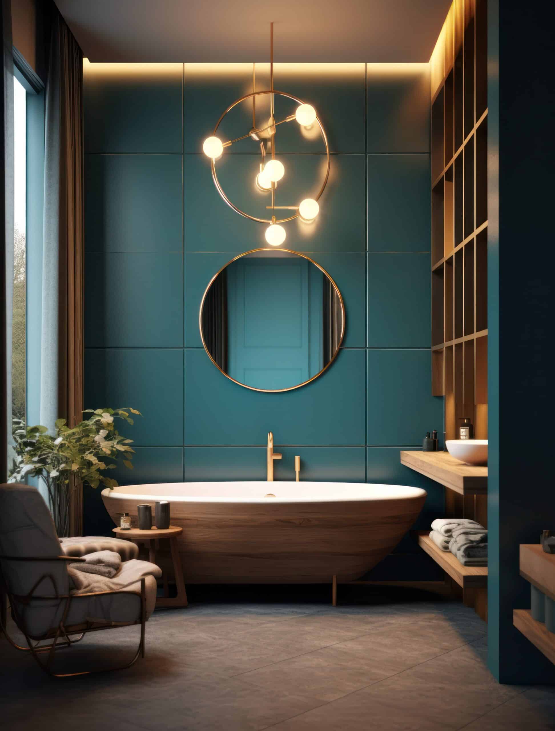 Contemporary bathroom design, high-end designer bathroom with freestanding tub, natural light, marble and tiles Warehouse worker looking up at stocked shelves with a clipboard in hand.