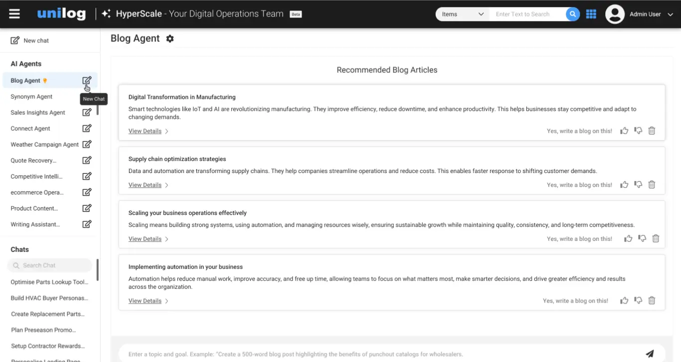 Blog Agent interface
