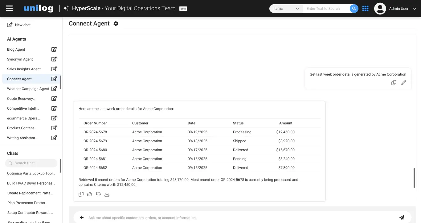 Connect Agent interface