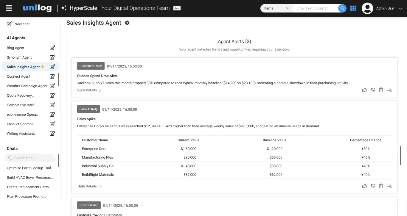 Sales Insights Agent interface
