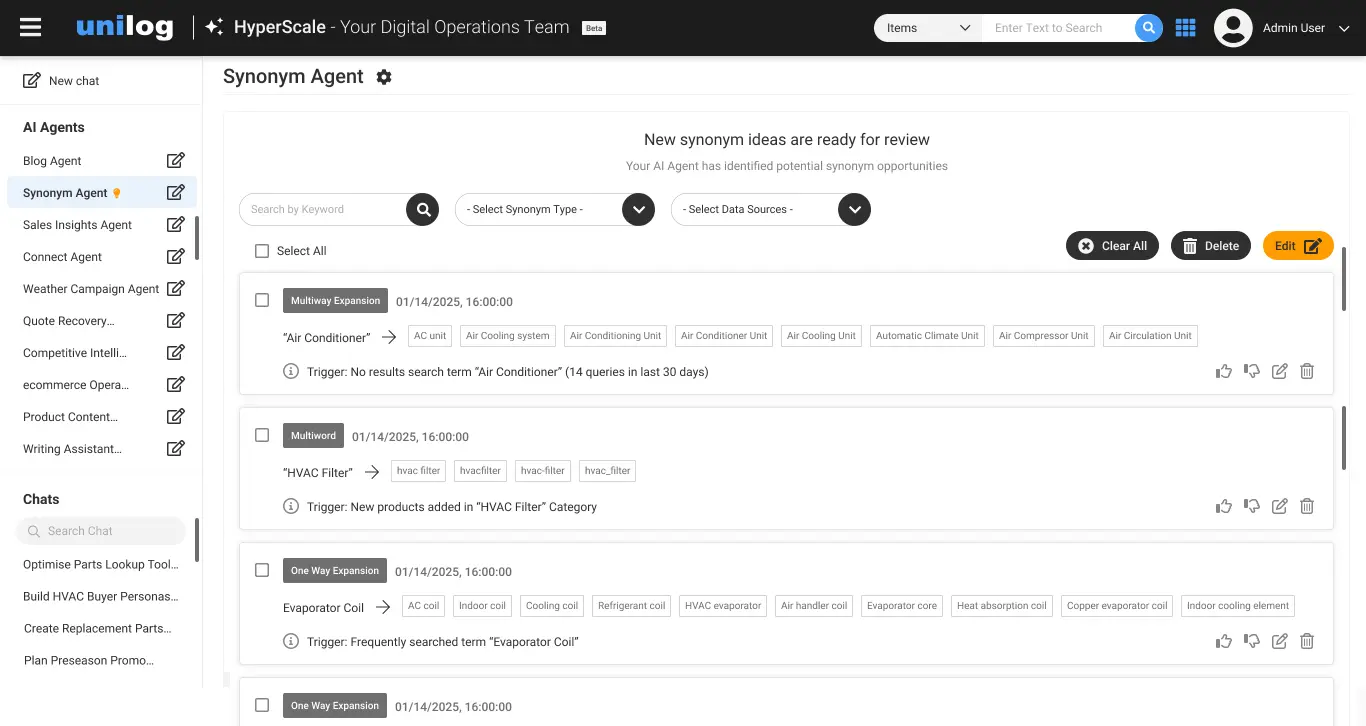 Synonym Agent interface