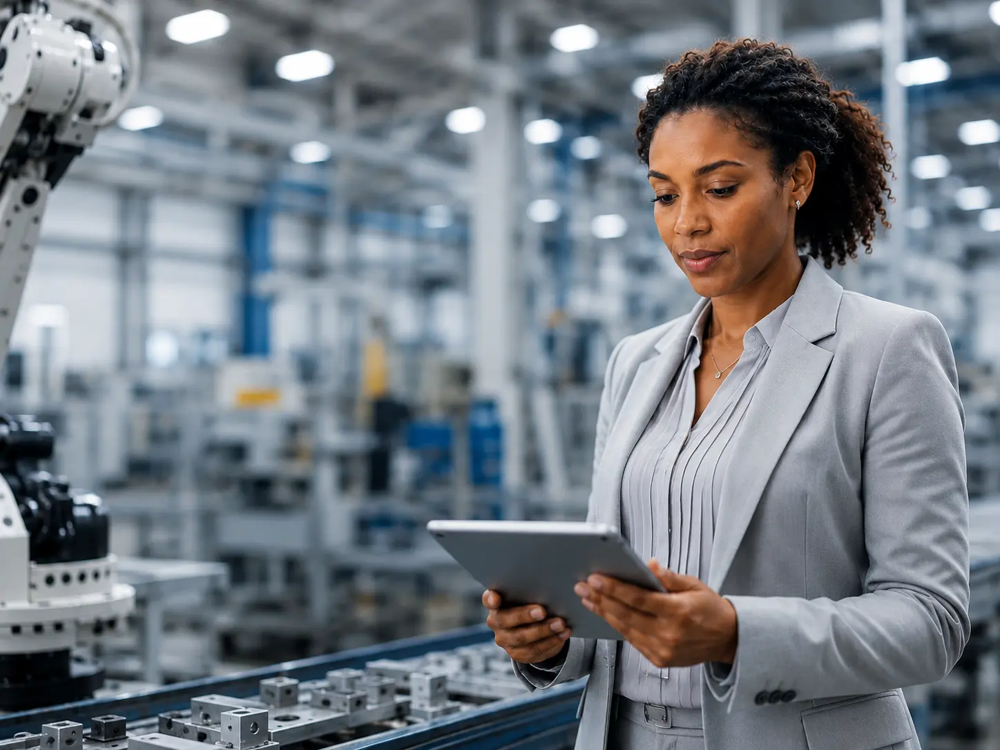 Operations leader using CX1 Sigma on a tablet in a modern facility