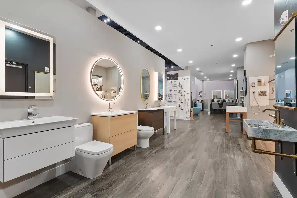 Vanity and mirror displays inside the Gorman's Gallery showroom