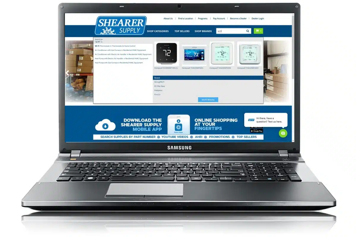 Shearer Supply — CX1 storefront on a laptop