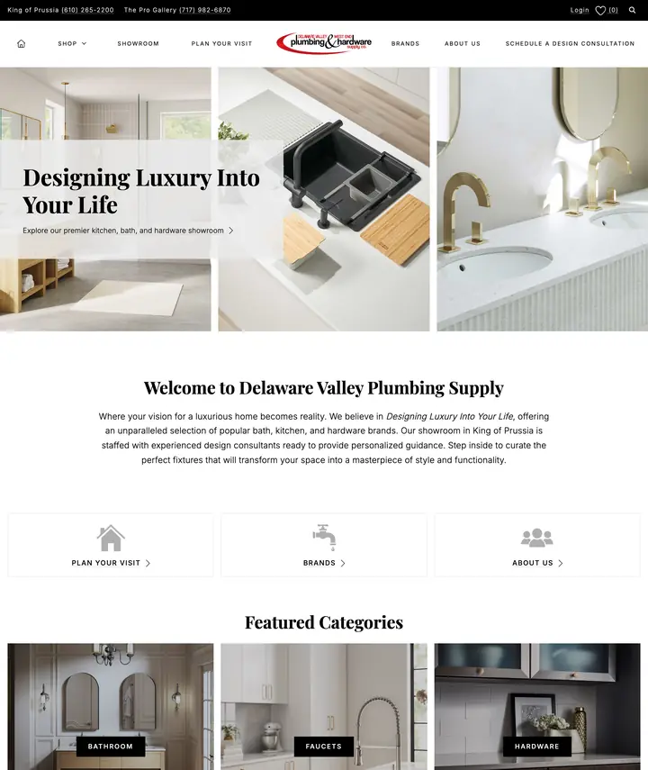 Delaware Valley Plumbing & Hardware showroom website