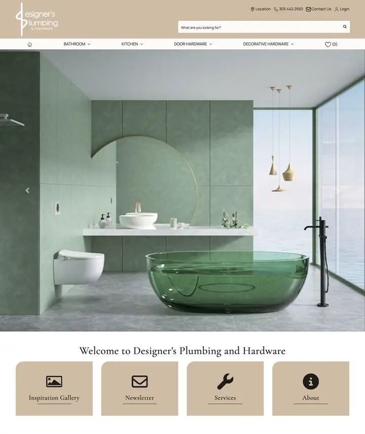 Designer's Plumbing online showroom, built on CX1 Showroom