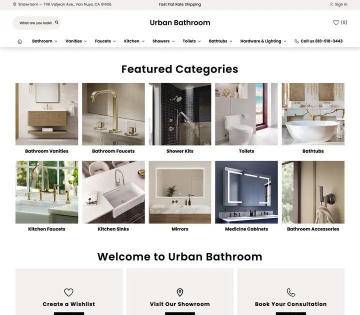 Urban Bathroom online showroom, built on CX1 Showroom