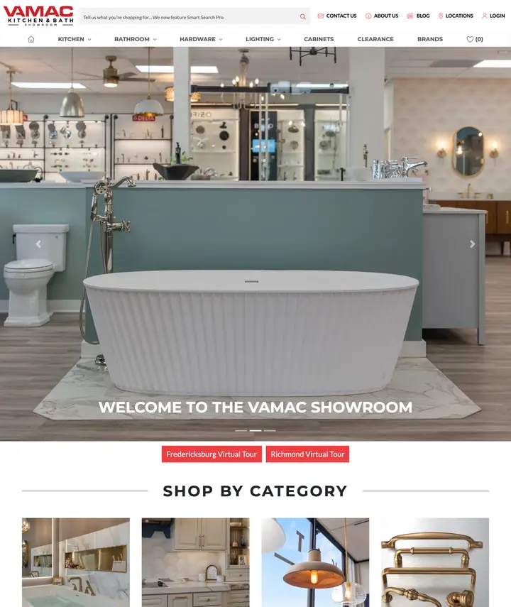 VAMAC decorative plumbing showroom website