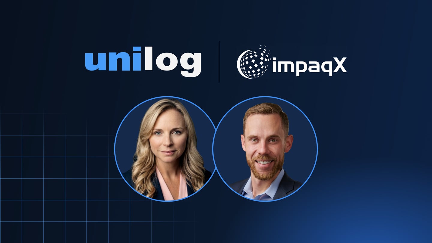 Unilog and impaqX logos with Laura Brown and Dan Bronson